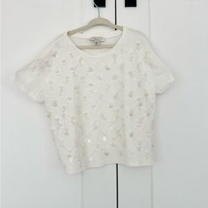 Crewcuts Cream Short-Sleeve Sequin Lattice Tee